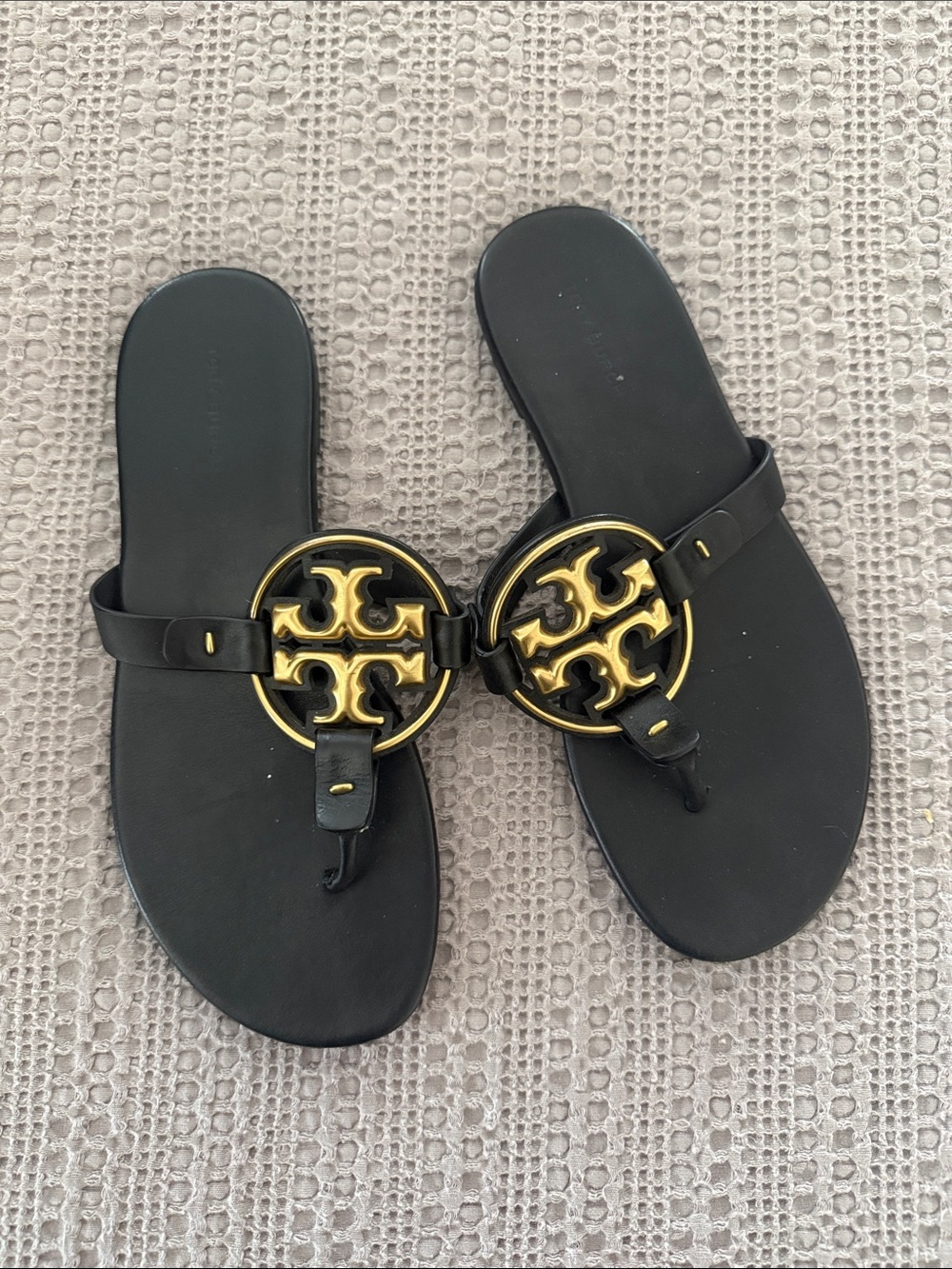 Tory Burch Miller Soft, Metal Logo Sandals, Perfect Black, Size 6.5